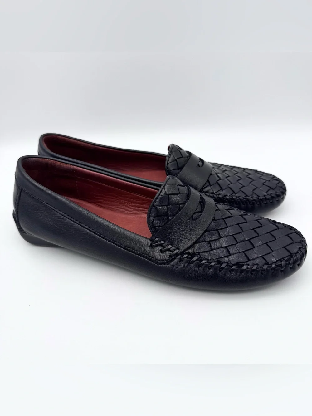 Robert Zur Petra Black Woven Glove Leather Driving Penny Loafers Women's 8 AA
